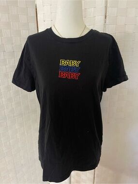 LG Black Short Sleeve Tee with Yellow, Blue & Red 'BABY' Stacked Print